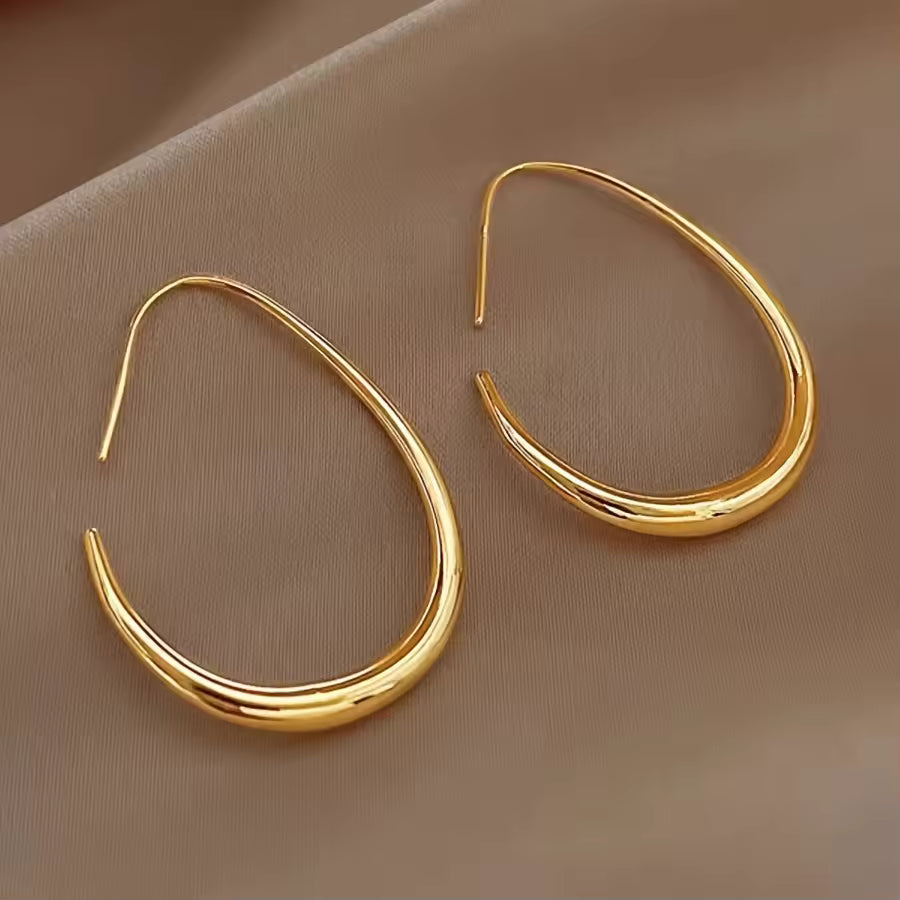 18K Gold Plated Glossy Water Drop Hoop Earrings – Minimalist Vintage Elegance